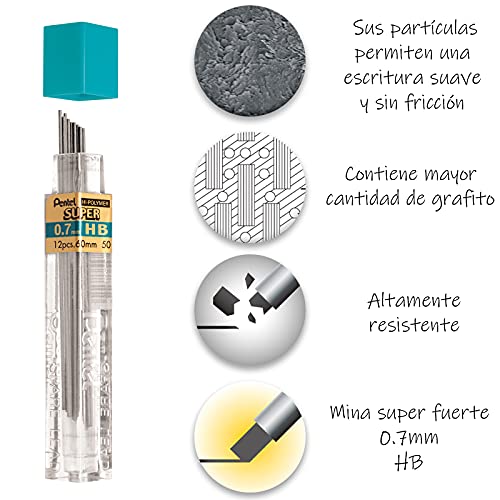 Pentel 399782 Super Hi-Polymer Lead Refills 0.7mm HB 36 Leads - Image 3