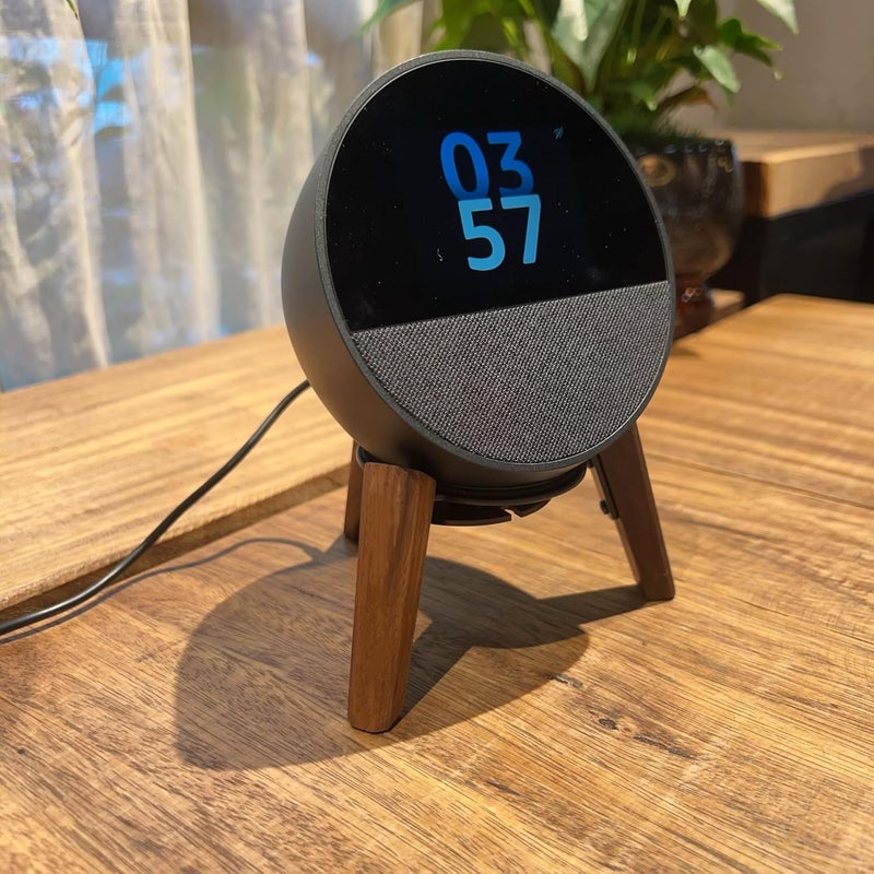 Alloery Desk Speaker Stand Compatible for Echo Spot Wooden Legs Stand Protect Mount Holder for Smart Speaker (Black Walnut) - Image 2