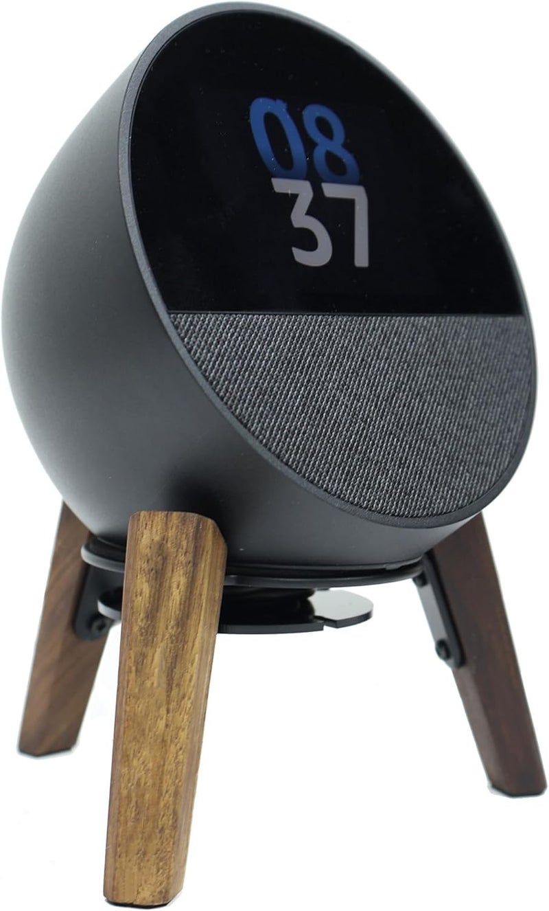 Alloery Desk Speaker Stand Compatible for Echo Spot Wooden Legs Stand Protect Mount Holder for Smart Speaker (Black Walnut) - Image 1