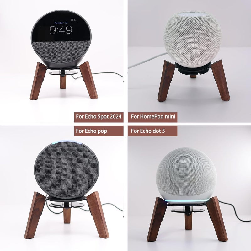 Alloery Desk Speaker Stand Compatible for Echo Spot Wooden Legs Stand Protect Mount Holder for Smart Speaker (Black Walnut) - Image 5