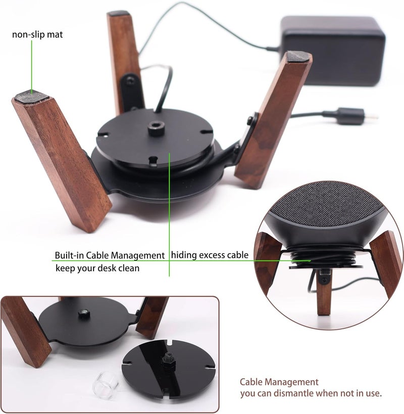 Alloery Desk Speaker Stand Compatible for Echo Spot Wooden Legs Stand Protect Mount Holder for Smart Speaker (Black Walnut) - Image 4