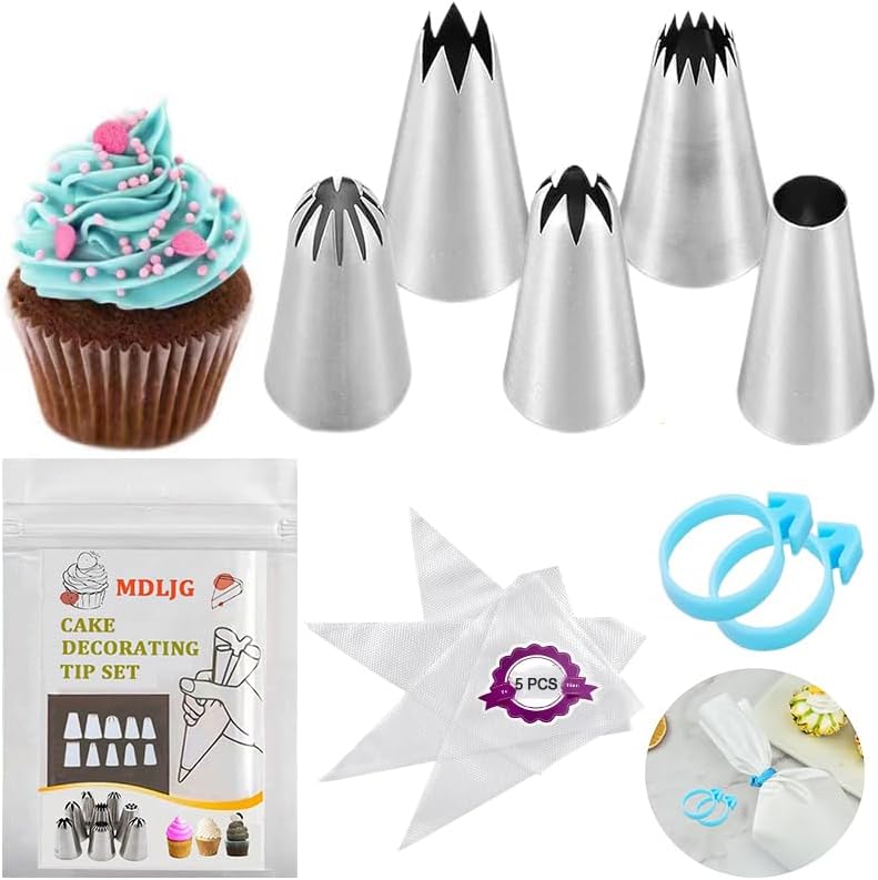 MDLJG Extra Large Piping Tips, Seamless Stainless Steel Icing Piping Nozzle Tip Set, DIY Icing Nozzle Tool for Birthday Cake & Cupcakes, with a Cleaning Brush (1A 356 347 348 1E) - Image 3