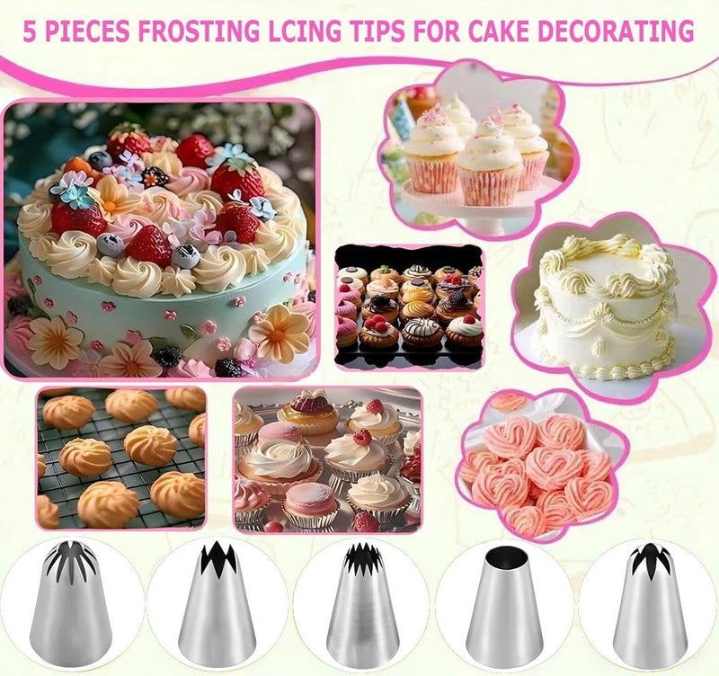 MDLJG Extra Large Piping Tips, Seamless Stainless Steel Icing Piping Nozzle Tip Set, DIY Icing Nozzle Tool for Birthday Cake & Cupcakes, with a Cleaning Brush (1A 356 347 348 1E) - Image 5