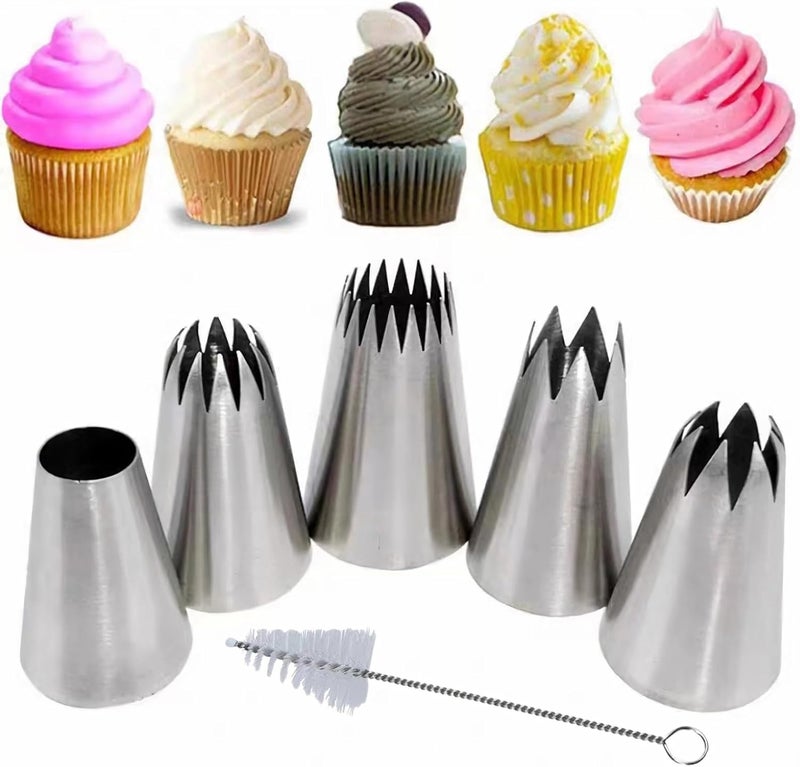MDLJG Extra Large Piping Tips, Seamless Stainless Steel Icing Piping Nozzle Tip Set, DIY Icing Nozzle Tool for Birthday Cake & Cupcakes, with a Cleaning Brush (1A 356 347 348 1E) - Image 1