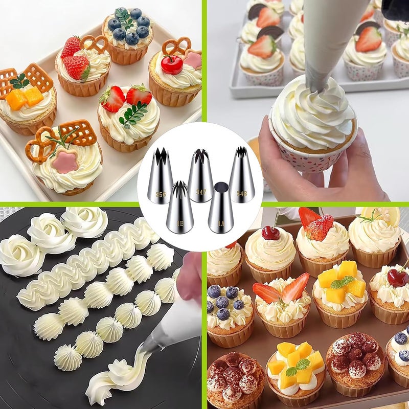 MDLJG Extra Large Piping Tips, Seamless Stainless Steel Icing Piping Nozzle Tip Set, DIY Icing Nozzle Tool for Birthday Cake & Cupcakes, with a Cleaning Brush (1A 356 347 348 1E) - Image 4