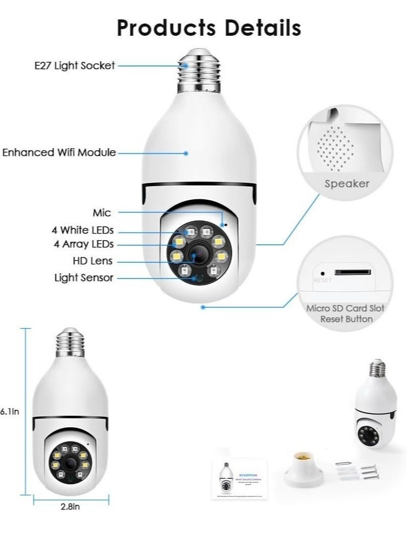 4Pack HD 1080P Wireless Light-Bulb Security Camera, Work with 2.4ghz&5ghz WiFi, Motion Auto Tracking, 2 Way Audio, Spotlight Night Vision, E27 Screw-in CCTV Camera (4pcs) - Image 3