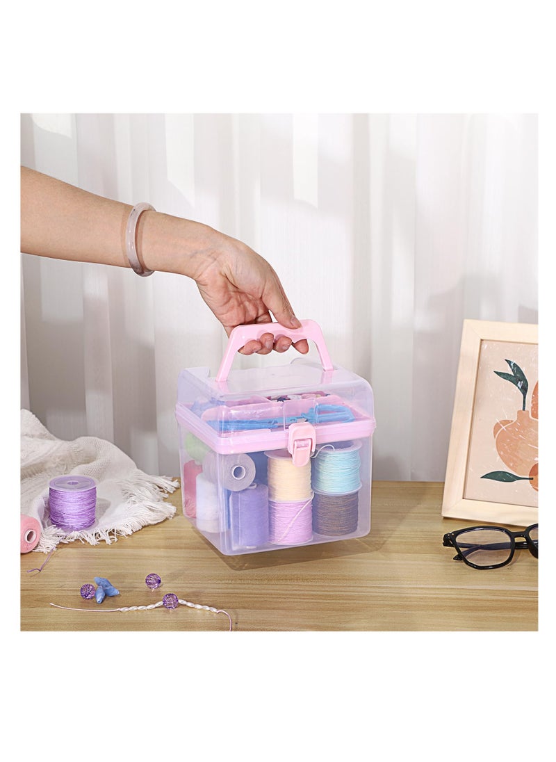 SYOSI Multipurpose Plastic Craft Storage Containers - Clear Plastic Storage Box with Removable Tray, Lid & Handle, Easy to Carry & Stack - Perfect for Small Items, 6.3'x5.6'x6.3‘, (Pink,2PCS)  - Image 5