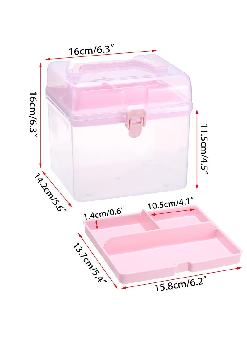 SYOSI Multipurpose Plastic Craft Storage Containers - Clear Plastic Storage Box with Removable Tray, Lid & Handle, Easy to Carry & Stack - Perfect for Small Items, 6.3'x5.6'x6.3‘, (Pink,2PCS)  - Image 4
