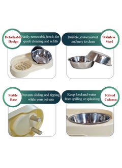 MAJIBAO Pet feeder with Stainless bowls, Durable plastic stand, Cat food and Water dish set, Spill-proof pet feeder for Cats and small dogs 33 cm (Beige)  - Image 3