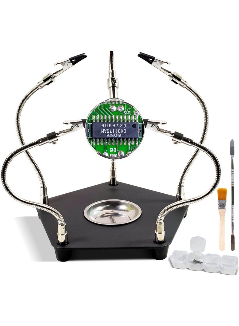 TERRIFI Soldering Station Helping Hands with Magnifying Glass - Third Hand Solder Tool PCB Holder - Heavy Duty Base Plate, Four Flexible Arms for Soldering and Electronic Repair - Image 1