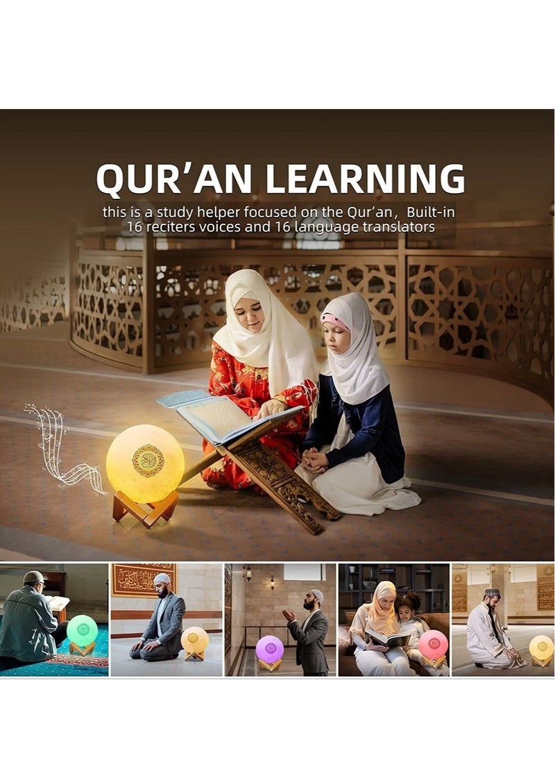 راكسوم مكبر صوت مصباح القمر للقرآن - مصباح جالاكسي بإضاءة ليلية للأطفال 7 ألوان LED ثلاثية الأبعاد ضوء القمر مع حامل، جهاز التحكم عن بعد واللمس والتطبيق، USB قابل لإعادة الشحن لتلاوة القرآن الكريم هدايا عيد مبارك للحج (أ) - Image 2