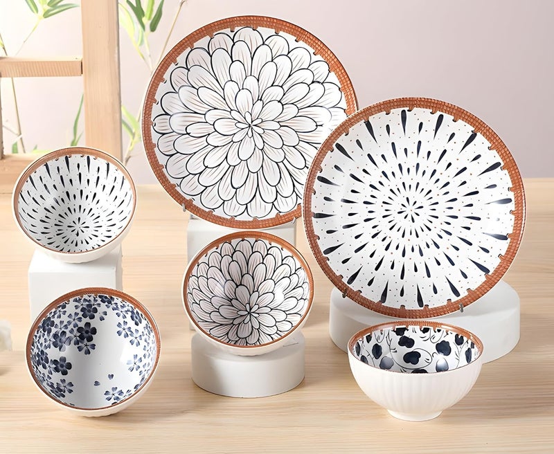 DANSR Ceramic Dinner Set with Plates & Bowls (6 Pieces) – Microwave & Dishwasher Safe Porcelain Crockery Set for Home, Design Dinnerware Set, Plates and Bowls Set for Dining, Housewarming & Gift - Image 3