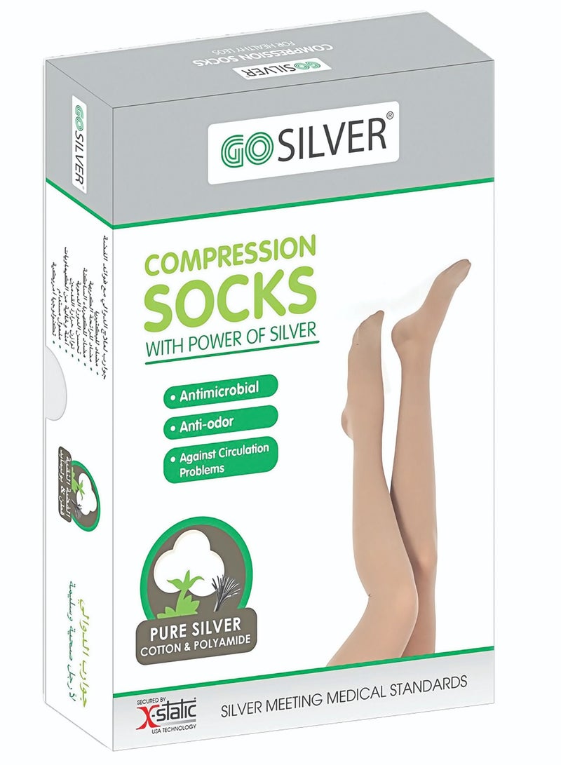 GO SILVER Over Knee High Compression Socks, Class 3 (34-46 mmHg) Open Toe Flesh - Image 1