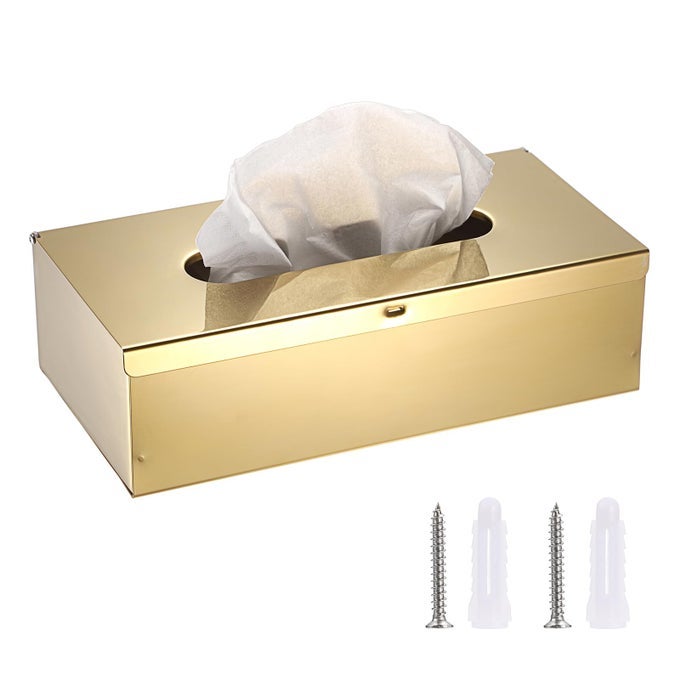 TISSUE BOX COVER RECTANGLE STAINLESS STEEL TISSUE BOX STYLISH TISSUE BOX HOLDER MODERN TISSUE COVER FOR BATHROOM TOILET BEDROOM LIVING ROOM KITCHEN TABLE DESK OFFICE GOLD