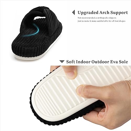 Chantomoo Slippers for Women Memory Foam House Bedroom Corduroy Bow Crossbands Slide Slipper Shoes Comfy Trendy Gift Slippers Black Size 9 10 8.5 - Image 4