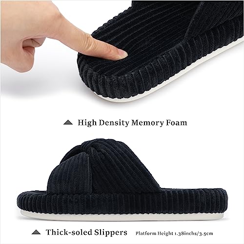 Chantomoo Slippers for Women Memory Foam House Bedroom Corduroy Bow Crossbands Slide Slipper Shoes Comfy Trendy Gift Slippers Black Size 9 10 8.5 - Image 2