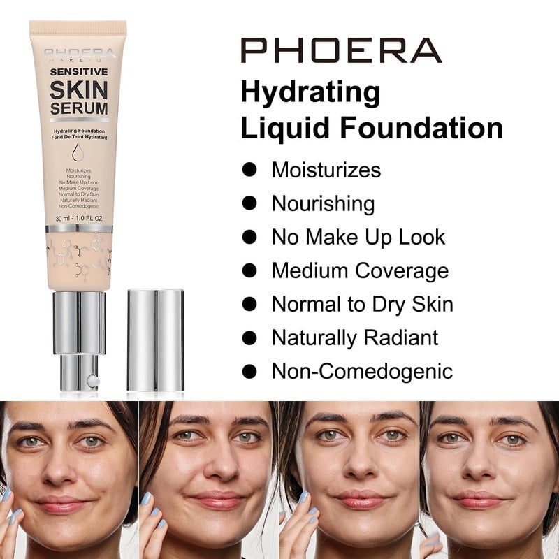 JISKG PHOERA Hydrating Serum Foundation,Flawless Full Coverage and Hypoallergenic Makeup Base Foundation. (N04 Sand, norm) - Image 5