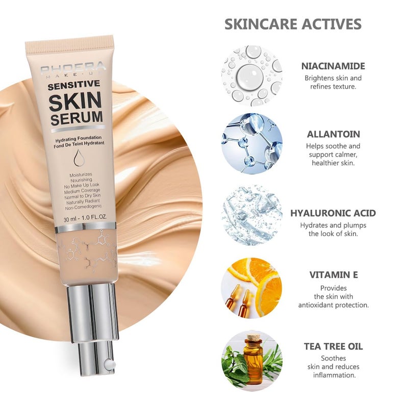 JISKG PHOERA Hydrating Serum Foundation,Flawless Full Coverage and Hypoallergenic Makeup Base Foundation. (N04 Sand, norm) - Image 3