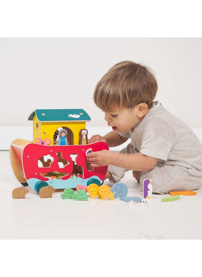 Wooden Noah’S Ark Animal Shape Sorter Toy Encourages Imaginative Play Improves Recognition And Problem Solving Skills 18M +