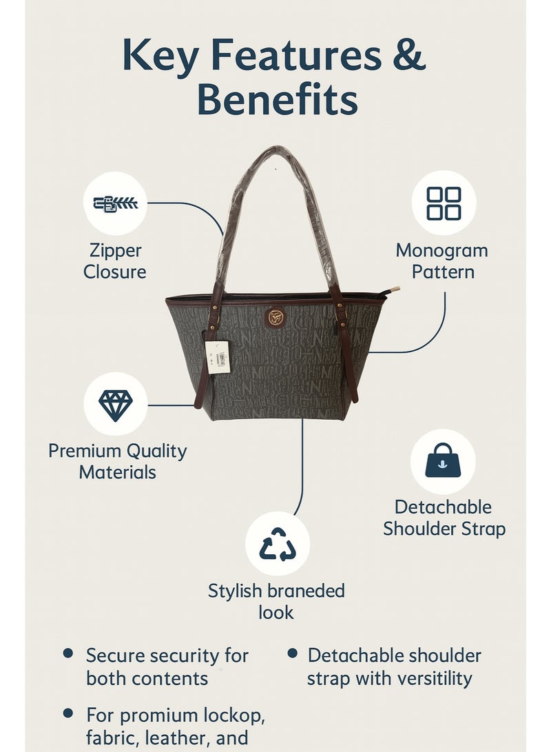 YAMEKER.AE Women’s Premium Printed Tote Bag with Long Shoulder Straps | Handbag for Work, Shopping & Travel | Elegant PU Leather Shoulder Bag with Zipper - Image 2