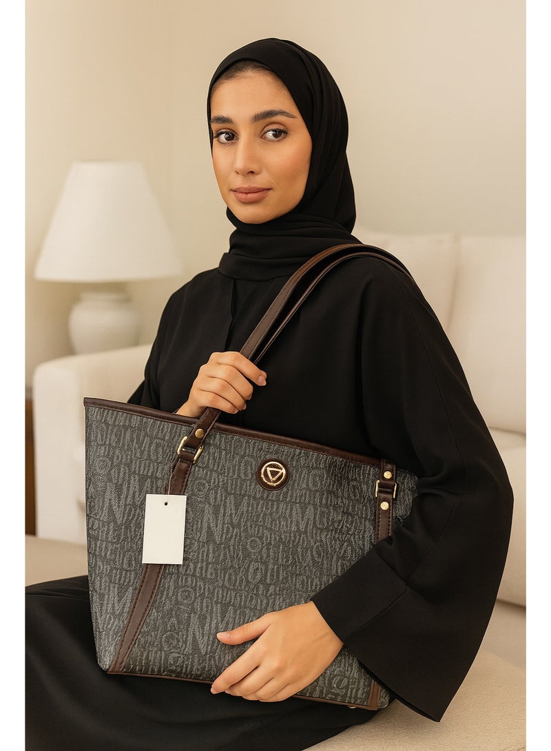 YAMEKER.AE Women’s Premium Printed Tote Bag with Long Shoulder Straps | Handbag for Work, Shopping & Travel | Elegant PU Leather Shoulder Bag with Zipper - Image 4