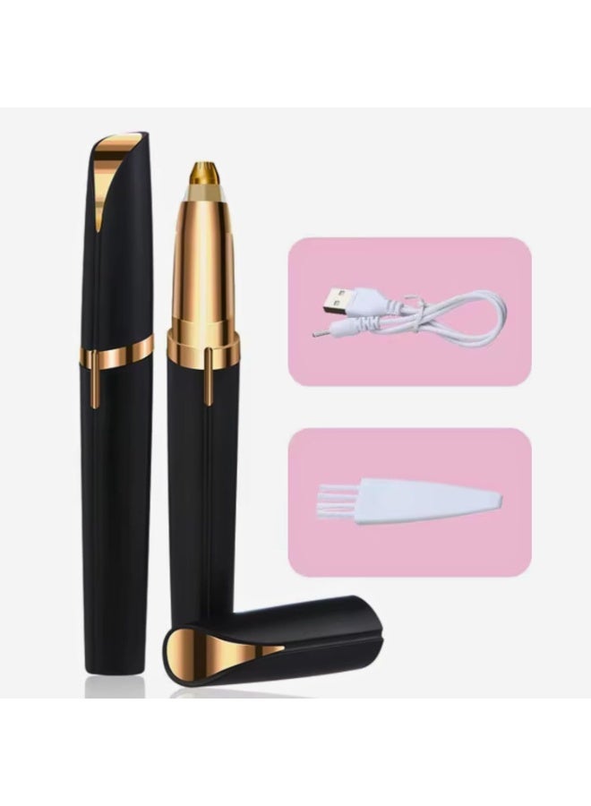 ماكينة تشذيب الحواجب الكهربائية ومزيل شعر الوجه للنساء مع ضوء LED، وشفرة حواجب دقيقة قابلة لإعادة الشحن وأداة إزالة شعر الوجه باللون الأسود - Image 3