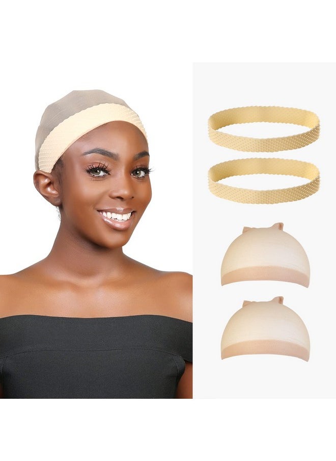 STUDIO LIMITED Tudio Limited Flexible Silicone Non Slip Wig Band Silicone Wig Hold Wigs Grip Head Band Non Slip Transparent Wigs Men Women Sports Yoga (Natural 2 Wig Bands & 2 Pcs Wig Caps)  - Image 2