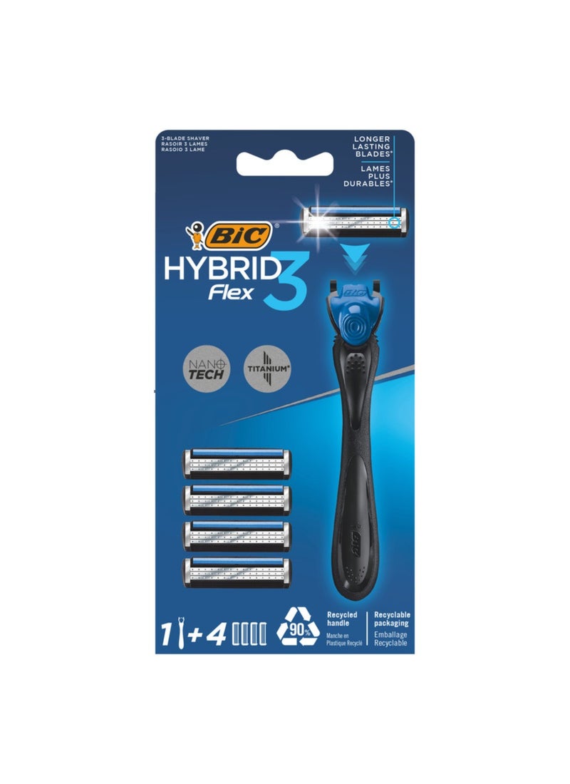 Bic مجموعة ماكينة حلاقة للرجال هجين 3 فليكس قابلة لإعادة التعبئة مع مقبض وشفرات - Image 1