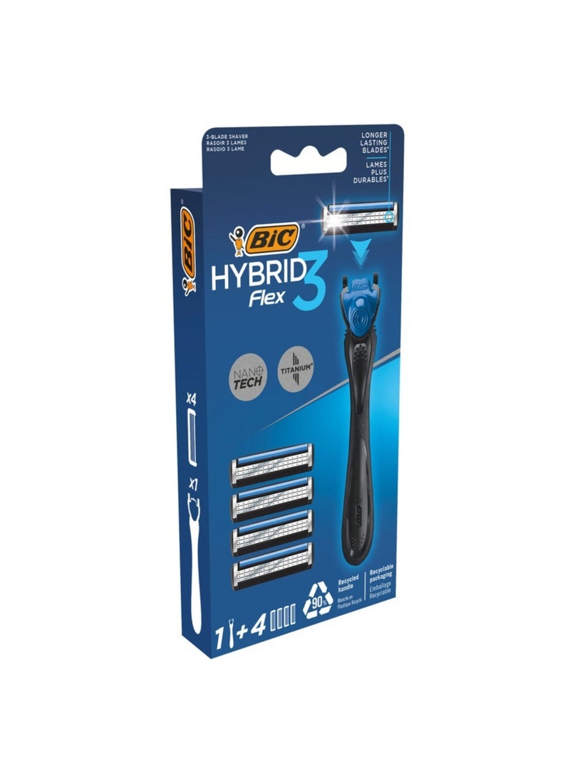 Bic مجموعة ماكينة حلاقة للرجال هجين 3 فليكس قابلة لإعادة التعبئة مع مقبض وشفرات - Image 2