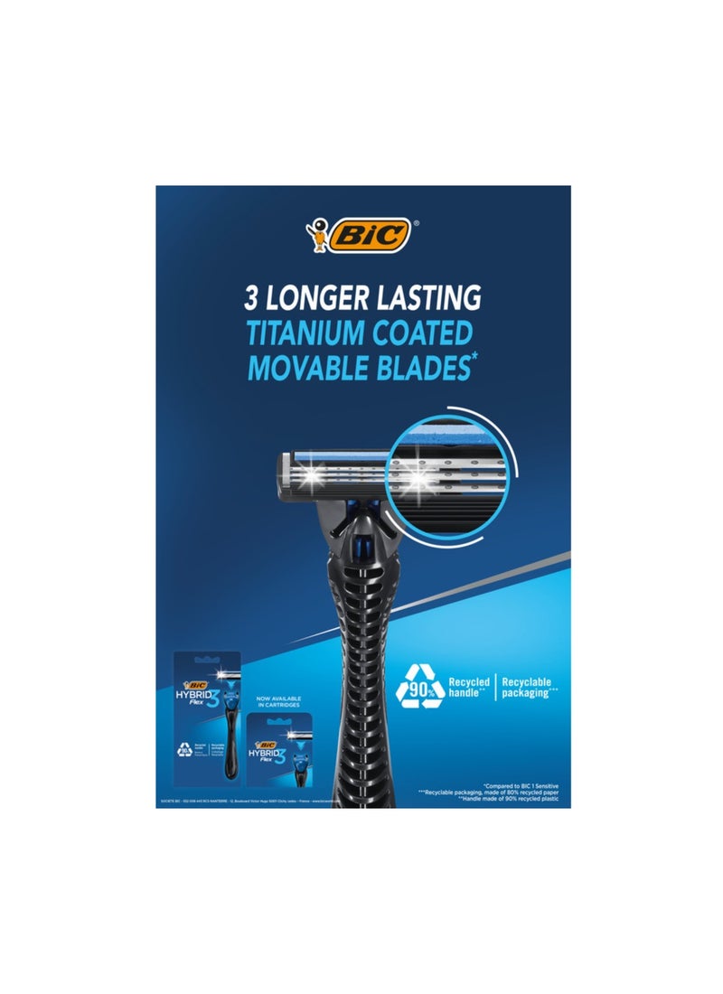 Bic مجموعة ماكينة حلاقة للرجال هجين 3 فليكس قابلة لإعادة التعبئة مع مقبض وشفرات - Image 5