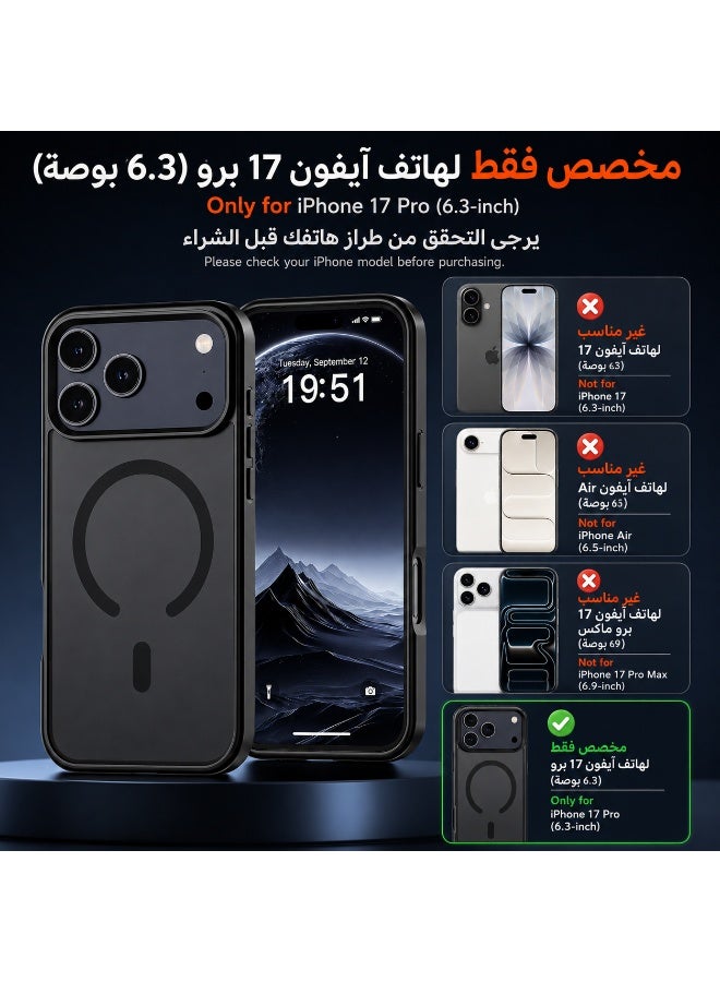 ORYXA iPhone 17 Pro Case, 2 IN 1 Magnetic Phone Cover + Screen Protector, For iPhone 17 Pro, Compatible with MagSafe, Translucent Matte Shockproof Cover, Slim Full Protection, Black - Image 2