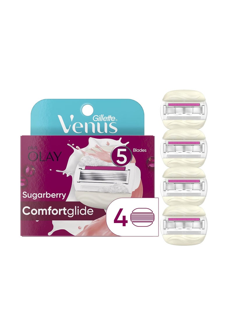 Gillette شفرات حلاقة جيلت فينوس كومفورت غلايد مع أولاي سكر بيري للنساء، 4 قطع - Image 1