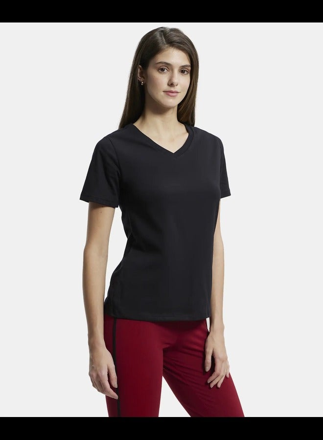 Jockey AW89 Women's Super Combed Cotton Rich Fabric Relaxed Fit V-Neck Half Sleeve T-Shir