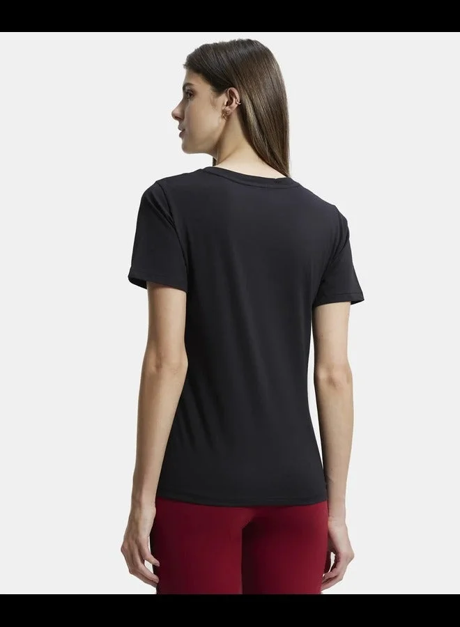 Jockey BLACK AW89 Women's Super Combed Cotton Rich Fabric Relaxed Fit V-Neck Half Sleeve T-Shir for Women | Best Price UAE