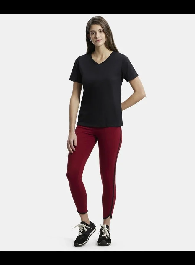 Jockey BLACK AW89 Women's Super Combed Cotton Rich Fabric Relaxed Fit V-Neck Half Sleeve T-Shir for Women | Best Price UAE