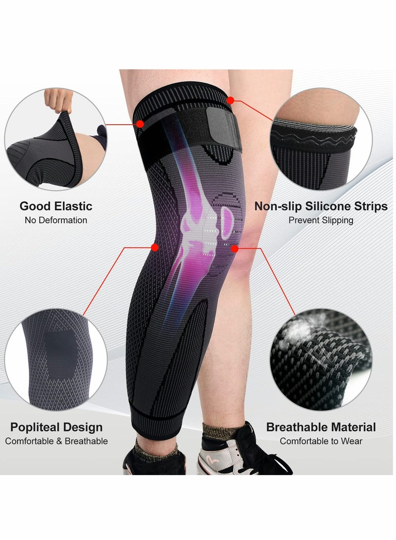 كاست ويف Leg Compression Sleeve Full Leg  Long Knee Brace for Men Women Knee Support Protector for Running,Weightlifting, Workout, Joint Pain Relief, Meniscus Tear, Arthritis, Tendinitis 2 Pack - Image 3