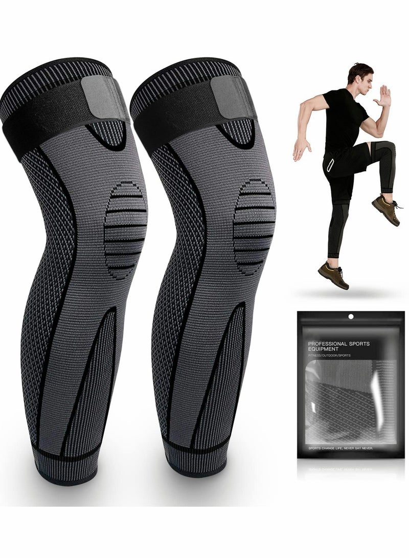 كاست ويف Leg Compression Sleeve Full Leg  Long Knee Brace for Men Women Knee Support Protector for Running,Weightlifting, Workout, Joint Pain Relief, Meniscus Tear, Arthritis, Tendinitis 2 Pack - Image 1