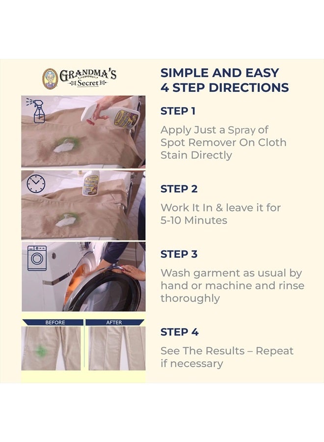 Grandma's Secret رذاذ إزالة البقع من الغسيل - خالي من الكلور والمبيضات والسموم للملابس - مزيل بقع الأقمشة يزيل الزيت والدهان والدم وبقع الحيوانات الأليفة - 16 أونصة و 2 أونصة مجموعة مزدوجة - Image 3