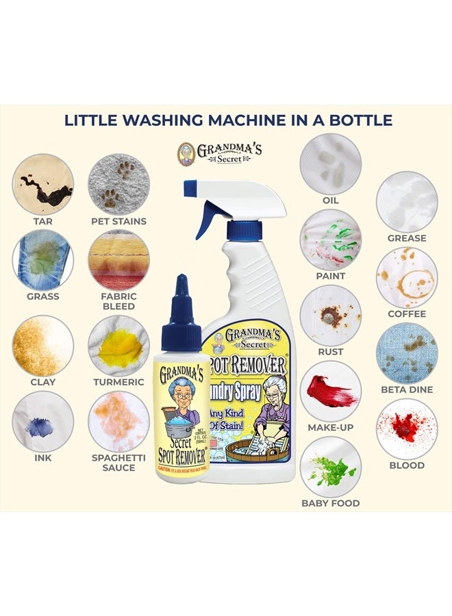 Grandma's Secret رذاذ إزالة البقع من الغسيل - خالي من الكلور والمبيضات والسموم للملابس - مزيل بقع الأقمشة يزيل الزيت والدهان والدم وبقع الحيوانات الأليفة - 16 أونصة و 2 أونصة مجموعة مزدوجة - Image 4