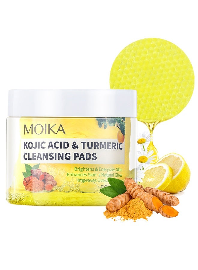 MOIKA Kojic Acid & Turmeric Cleansing Pads for Dark Spots Turmeric Kojic Acid Cleansing Pads Helps Balance Skin Oil & Water Fade Spot Remove Excess Keratin Clean Oil Refines Pores - 50Pcs - Image 1