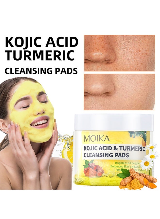 MOIKA Kojic Acid & Turmeric Cleansing Pads for Dark Spots Turmeric Kojic Acid Cleansing Pads Helps Balance Skin Oil & Water Fade Spot Remove Excess Keratin Clean Oil Refines Pores - 50Pcs - Image 4