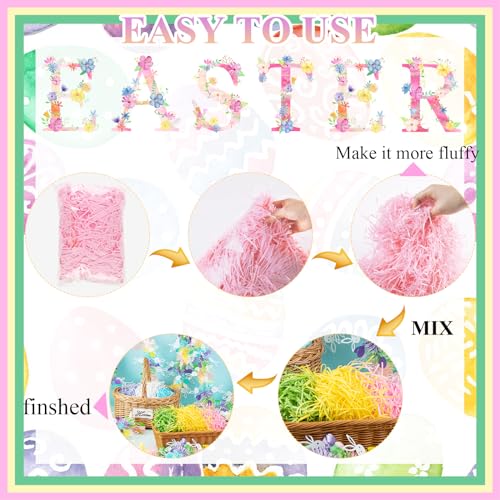 Gloreyan 6 Colors/4.3oz Easter Grass Shredded Paper Filler Raffia Paper Filler for Easter Gift Wrapping Basket Filling Birthdays Weddings Party Supply - Image 3