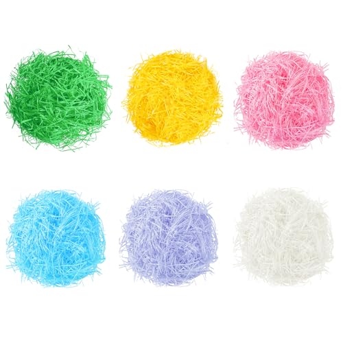 Gloreyan 6 Colors/4.3oz Easter Grass Shredded Paper Filler Raffia Paper Filler for Easter Gift Wrapping Basket Filling Birthdays Weddings Party Supply - Image 1