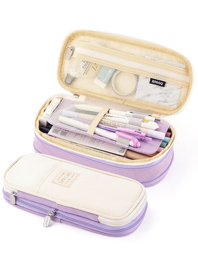 حافظة أقلام رصاص كبيرة السعة للمكتب والجامعة والمدرسة وحقيبة تخزين كبيرة وحقيبة حامل وصندوق منظم (أرجواني) - Image 1