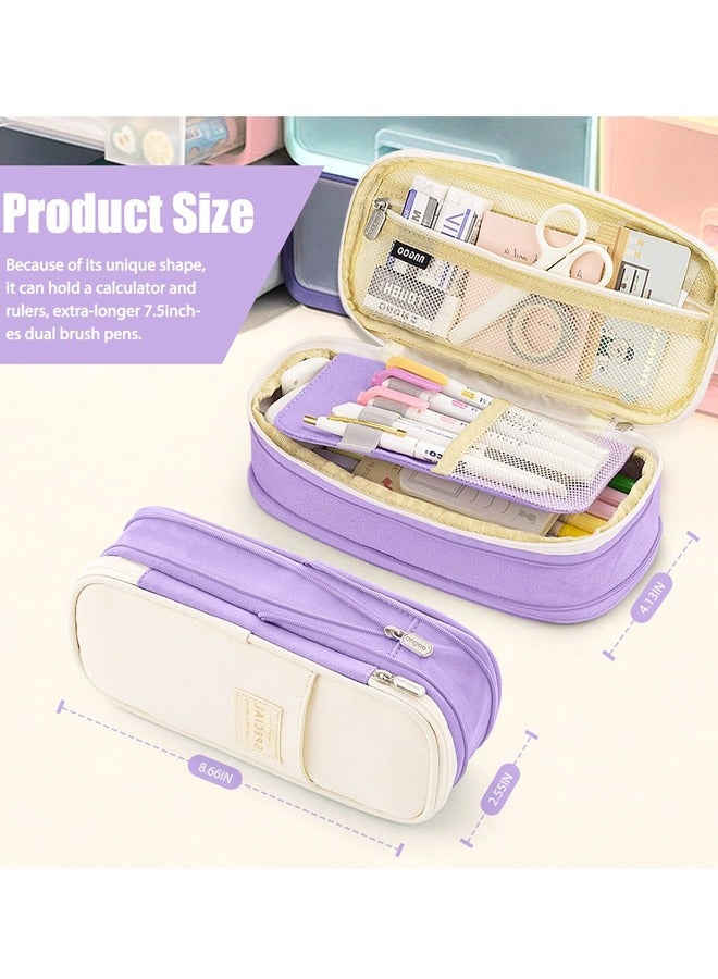 حافظة أقلام رصاص كبيرة السعة للمكتب والجامعة والمدرسة وحقيبة تخزين كبيرة وحقيبة حامل وصندوق منظم (أرجواني) - Image 2