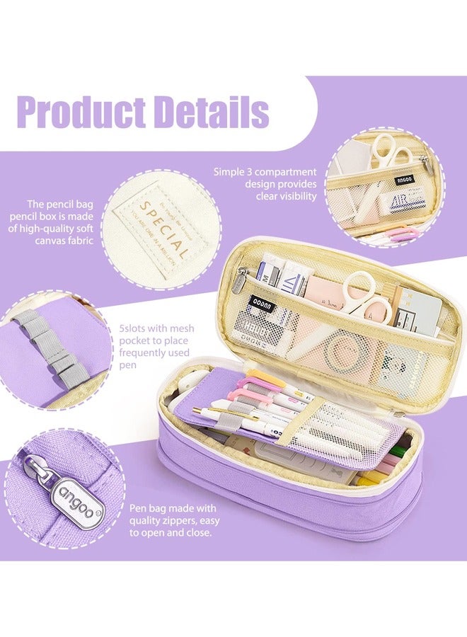 حافظة أقلام رصاص كبيرة السعة للمكتب والجامعة والمدرسة وحقيبة تخزين كبيرة وحقيبة حامل وصندوق منظم (أرجواني) - Image 4