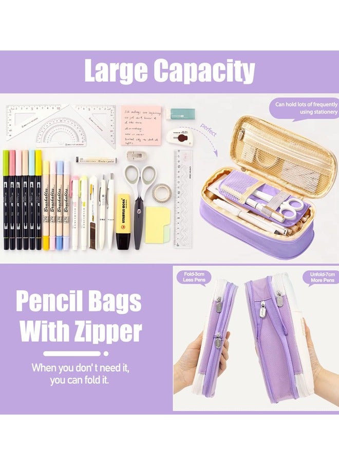 حافظة أقلام رصاص كبيرة السعة للمكتب والجامعة والمدرسة وحقيبة تخزين كبيرة وحقيبة حامل وصندوق منظم (أرجواني) - Image 3