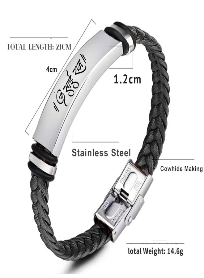 M Men Style Religious Om Sai Ram Bracelet For Men Stylish Latest Fashion Leather Hand Bracelet Steel Buckle Clasp Braided For Men And Boys Wrist Band SBr2025332 - Image 2