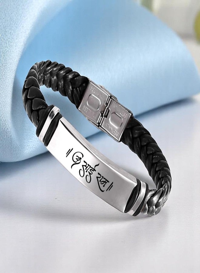 M Men Style Religious Om Sai Ram Bracelet For Men Stylish Latest Fashion Leather Hand Bracelet Steel Buckle Clasp Braided For Men And Boys Wrist Band SBr2025332 - Image 3