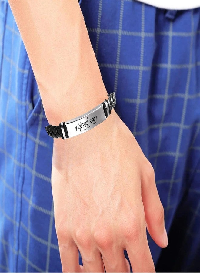 M Men Style Religious Om Sai Ram Bracelet For Men Stylish Latest Fashion Leather Hand Bracelet Steel Buckle Clasp Braided For Men And Boys Wrist Band SBr2025332 - Image 5